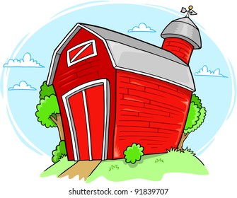 Red Farm Barn Building Vector Illustration