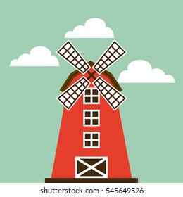 red farm barn icon over sky background. colorful design. vector illustration