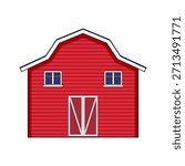 Red farm barn illustration featuring a classic gambrel roof, two upper windows, and large double doors, representing agriculture, rural life, and homestead concepts