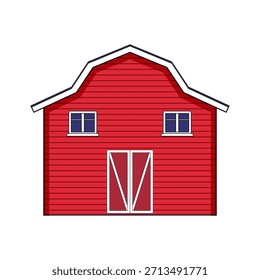 Red farm barn illustration featuring a classic gambrel roof, two upper windows, and large double doors, representing agriculture, rural life, and homestead concepts