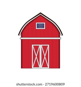 Ilustración roja del granero de la granja que representa la vida rural y los conceptos agrícolas, con la arquitectura tradicional con un techo gambrel y puertas clásicas