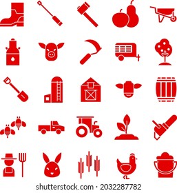 Red Farm icon vector flat collection set 