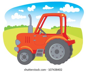 Red farm tractor