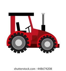 Red farm tractor with big wheels, vector illustration graphic design.