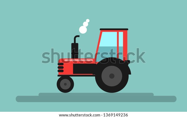 Red\
Farm Tractor. Flat color style vector\
illustration.