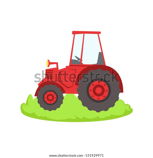 Red Farm Truck. Cartoon Farm Related Element On\
Patch Of Green Grass