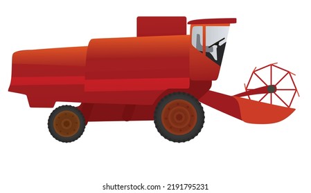 Red Farmer Combine Vehicle. Vector Illustration