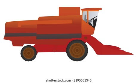 Red Farmer Combine Vehicle. Vector Illustration