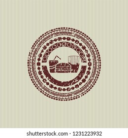 Red fast food icon inside distressed rubber texture