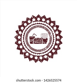 Red fast food icon inside distressed rubber grunge stamp