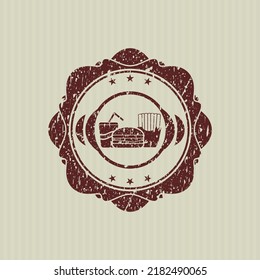 Red fast food icon inside distressed rubber grunge texture seal. 