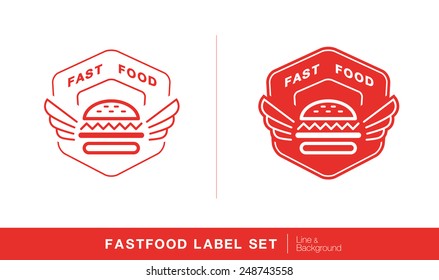 red fast food line logo, label vector