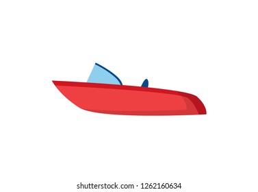 Red fast motorboat. Speedboat, water transport, rescuer. Can be used for topics like tourism, vacation, vessel