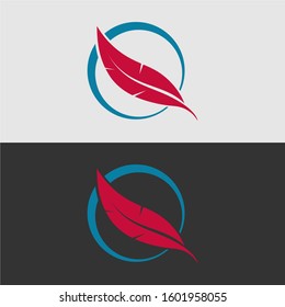 red feather inside blue circle logo design for company and business