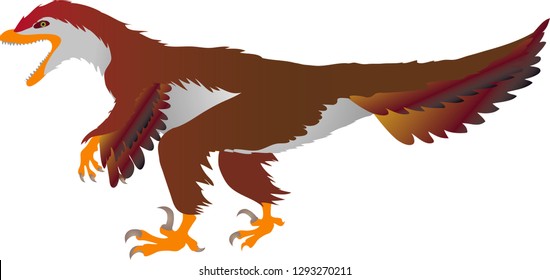 Red Feathered Velociraptor, Dinosaur, Dinosaurus -Vector Illustration