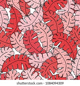 Red feathers on white background seamless pattern