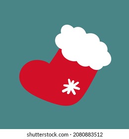 red felt boots with a snowflake. cute cartoon-style vector image isolated on a blue background