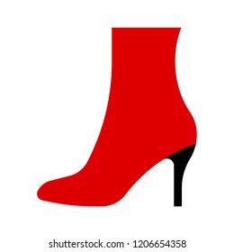 Red female boot with heels. A simple symbol for a poster, catalog or website.