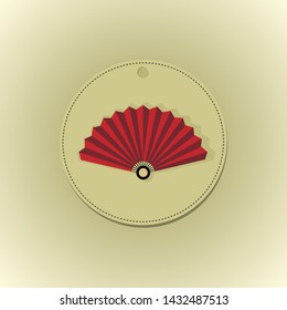 Red female fan on vintage background, vector image