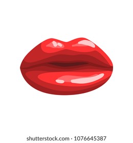 Red female glossy lips vector Illustration on a white background