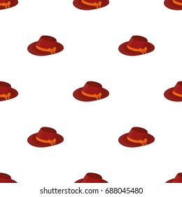 Red female hat with a bow. Summer hat for adult women.  Woman clothes single icon in cartoon style vector symbol stock illustration.
