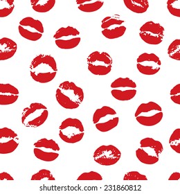  Red female lips background. Seamless pattern. Vector