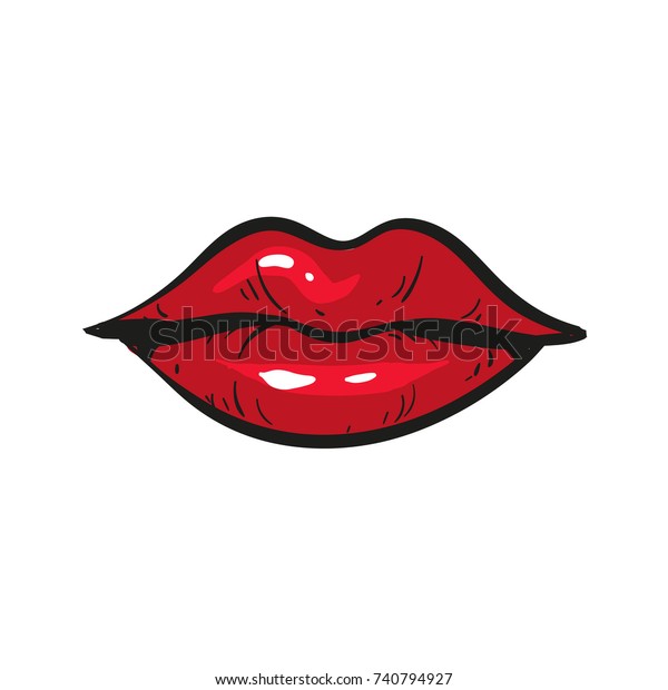 Red Female Lips Closed Hand Drawn Stock Vector (royalty Free) 740794927 