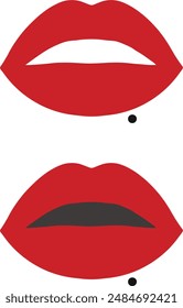 Red female lips collection. Beauty concept. Trendy isolated background. Modern pop art style, Simple flat vector design illustration.