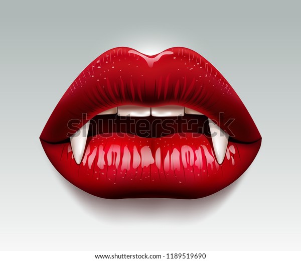 Los Labios Rojos De Hembra Con Colmillos Vampiros Mujeres Vamp Dientes Afiche Festivo Fondo Abstracto Efecto