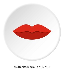 Red female lips icon in flat circle isolated vector illustration for web
