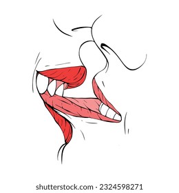 dibujo de líneas de ilustración vectorial de labios hembra rojos