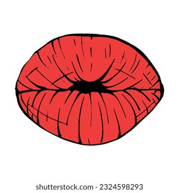 red female lips sketch vector illustration line art