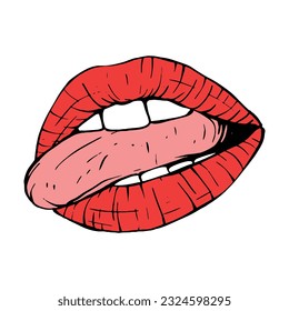 red female lips sketch vector illustration line art