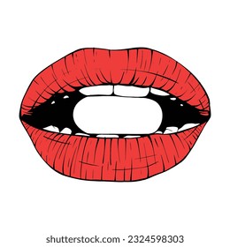 red female lips sketch vector illustration line art