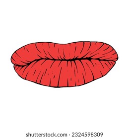 red female lips sketch vector illustration line art