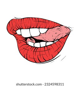 red female lips sketch vector illustration line art