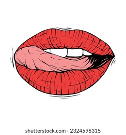 red female lips sketch vector illustration line art