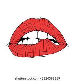 red female lips sketch vector illustration line art
