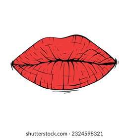 dibujo de líneas de ilustración vectorial de labios hembra rojos