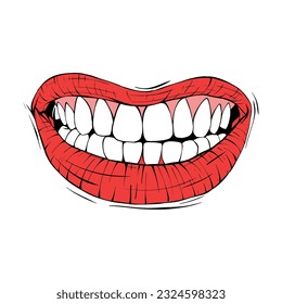 red female lips sketch vector illustration line art