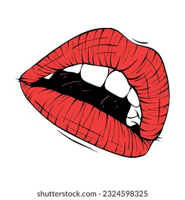 dibujo de líneas de ilustración vectorial de labios hembra rojos