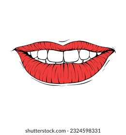 dibujo de líneas de ilustración vectorial de labios hembra rojos