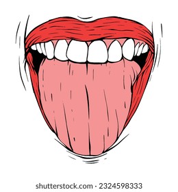 red female lips sketch vector illustration line art