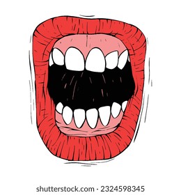 red female lips sketch vector illustration line art