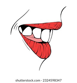 red female lips sketch vector illustration line art