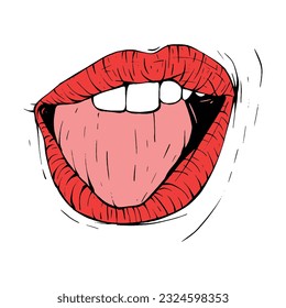 red female lips sketch vector illustration line art