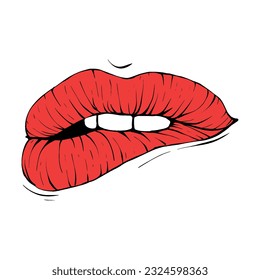 red female lips sketch vector illustration line art