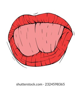 red female lips sketch vector illustration line art