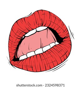 red female lips sketch vector illustration line art