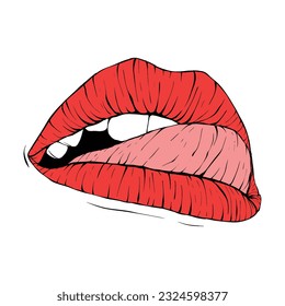 red female lips sketch vector illustration line art